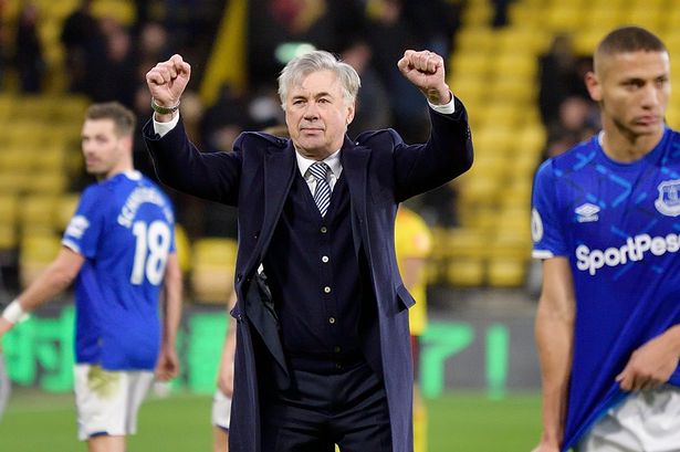 Carlo Ancelotti celebrating Everton's win against Burnley. Image: Tony McArdle/Everton FC via Getty Images