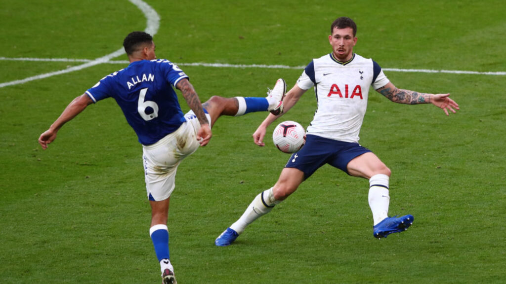 Carlo Ancelotti summer signing from Napoli Allan in action against Tottenham. (Photo by Tottenham Hotspur FC/Tottenham Hotspur FC via Getty Images)