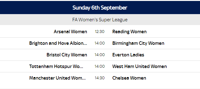 Women football fixtures