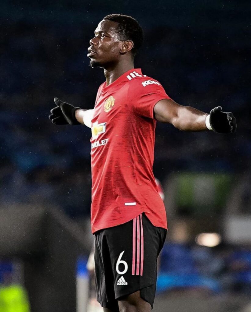 Pogba celebrating freekick goal vs Brighton in Carabao. Manchester Unite won 3:0