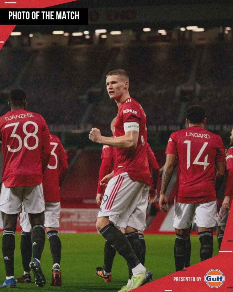 Scot McTominay celebrating his early goal vs Watford in the FA round 32. Manchester United won 1:0. Photo Credit : Manchester United