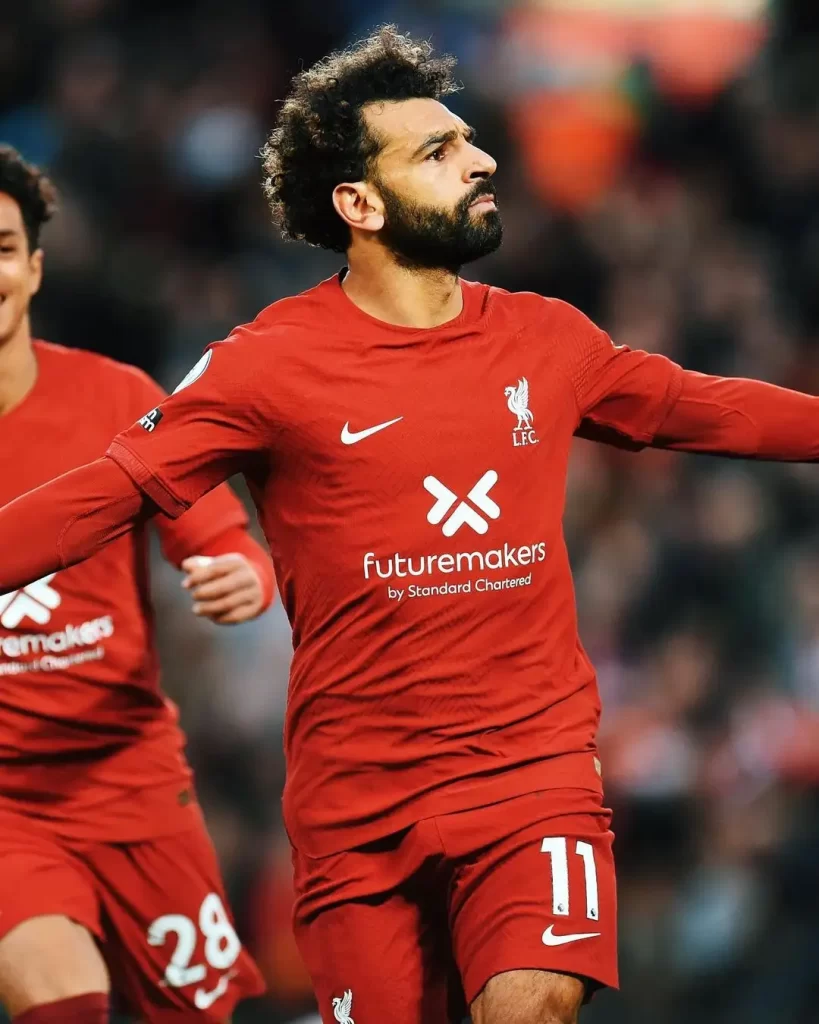 Salah celebrating after scoring the only goal versus Manchester City at the Anfield versus Manchester City. Photo Credits: Liverpool FC