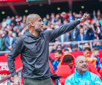 Pep Guardiola celebrating his side proceeding to the FA cup finals. Photo Credits: Manchester City