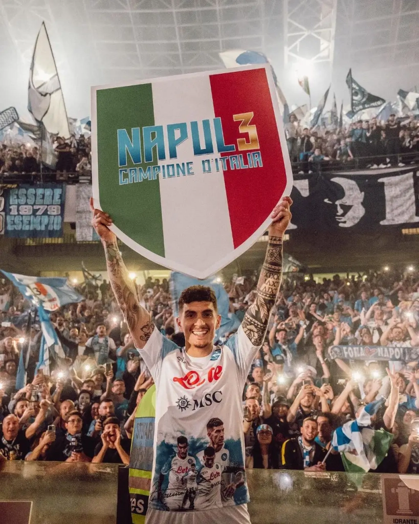 Napoli fans celebrate following their historical win of the Scudetto. 